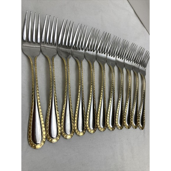 11 Retroneu GOLD ACCENT Chain 7” 18/8 Korea Stainless Dessert Fork Good Quality - Picture 4 of 7